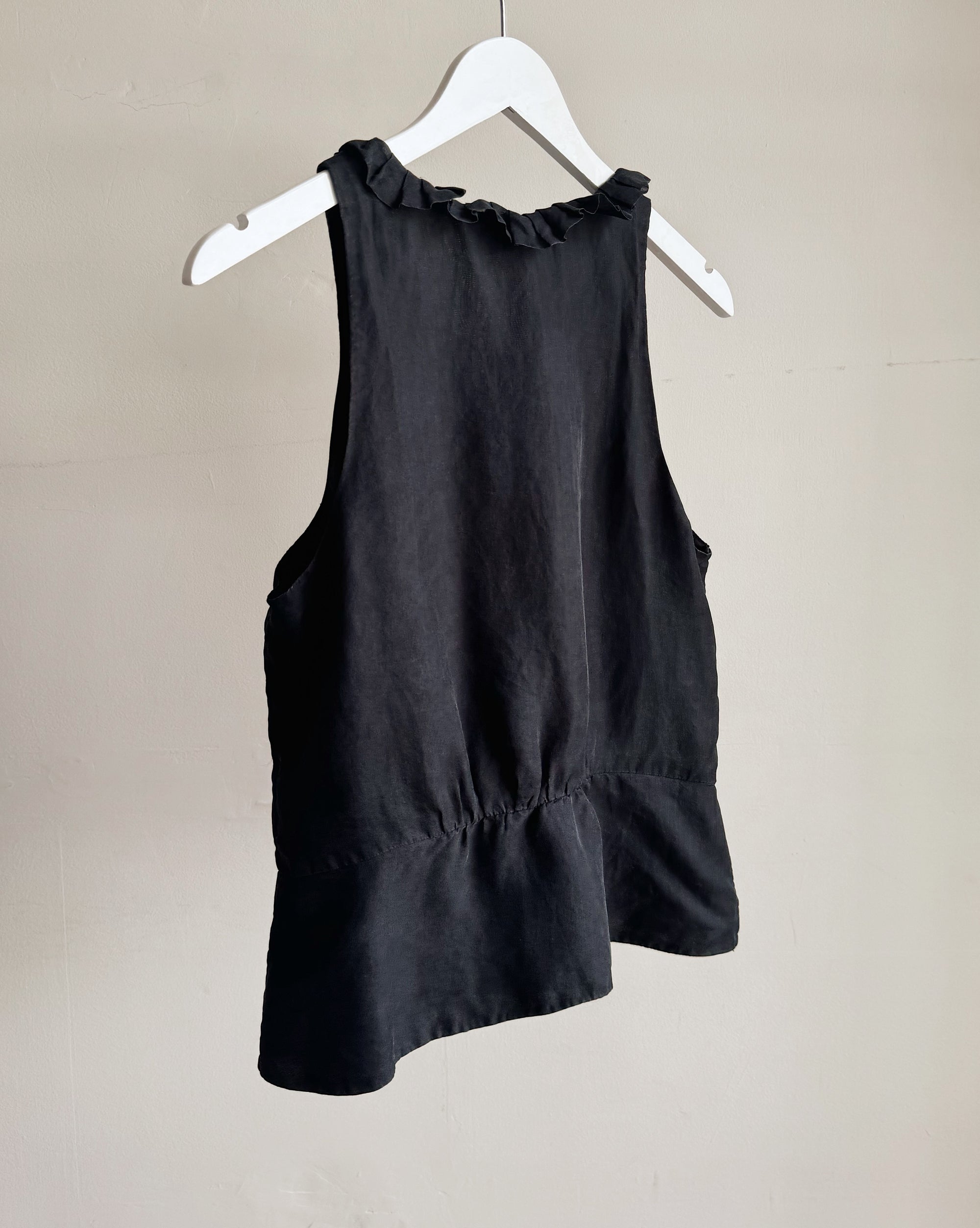 Onyx Silk Ruffle Sleeveless Blouse