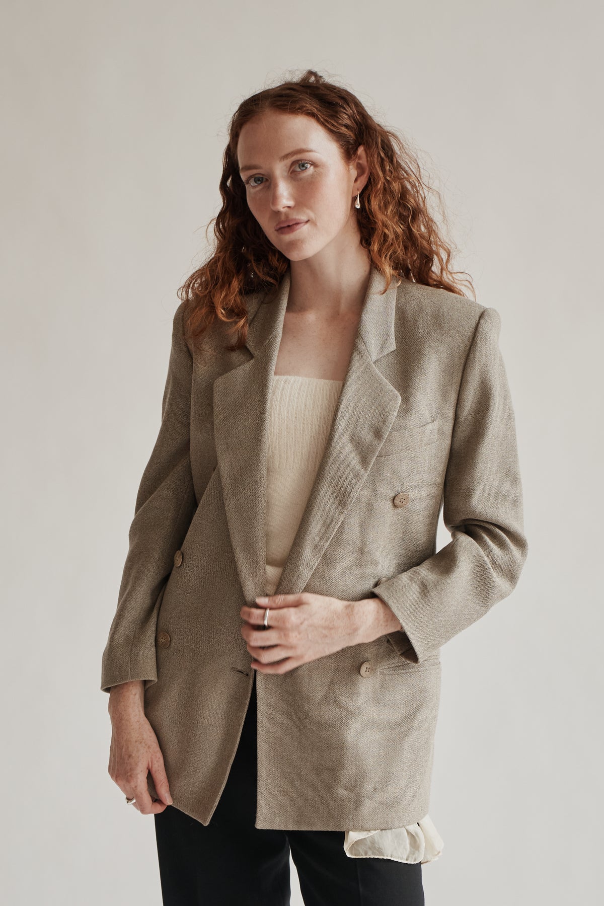Stone Wool + Silk Double Breasted Blazer