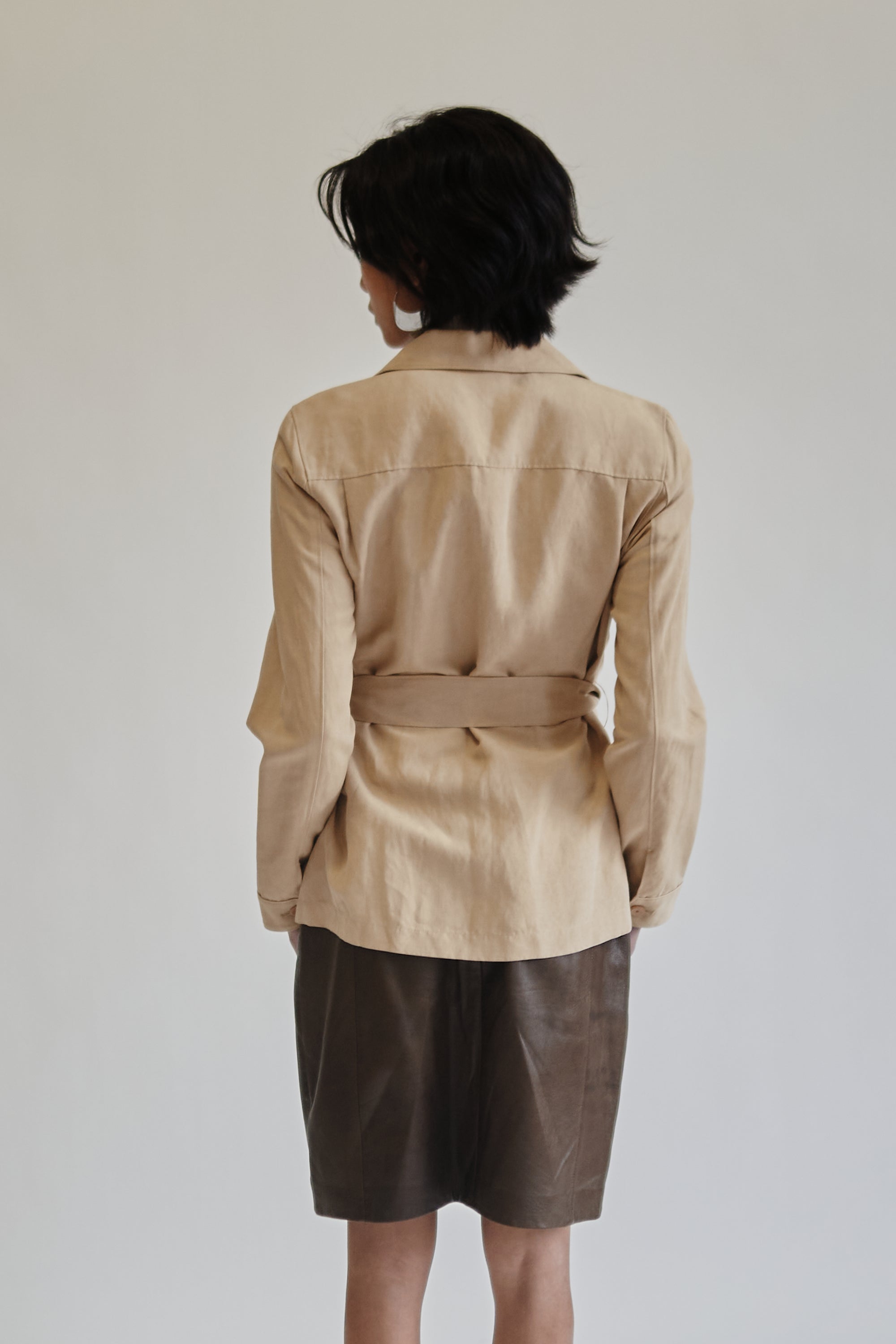 Camel Silk Belted Utility Jacket - Hey Jude