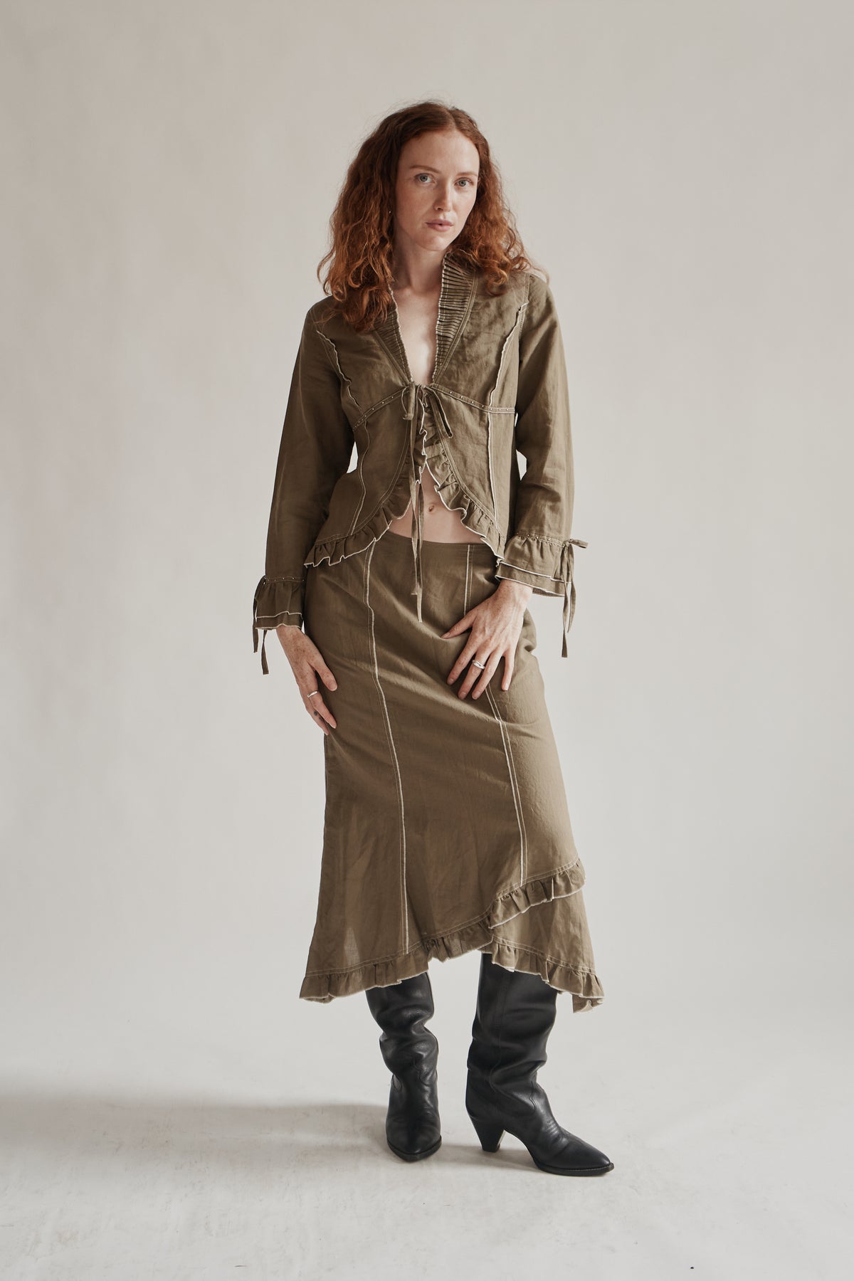 Moss Cotton + Linen Studded Pleated Jacket