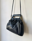 Rosette Black Leather Frame Bag