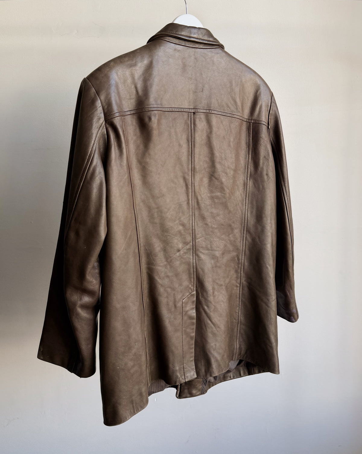 Walnut Button Front Leather Jacket