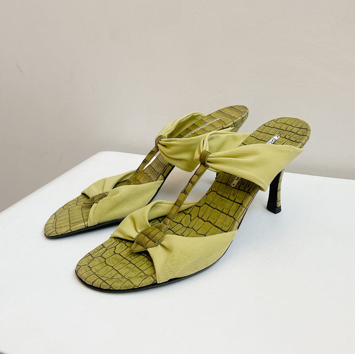 Chartreuse Croc T-Strap Heels | size 9