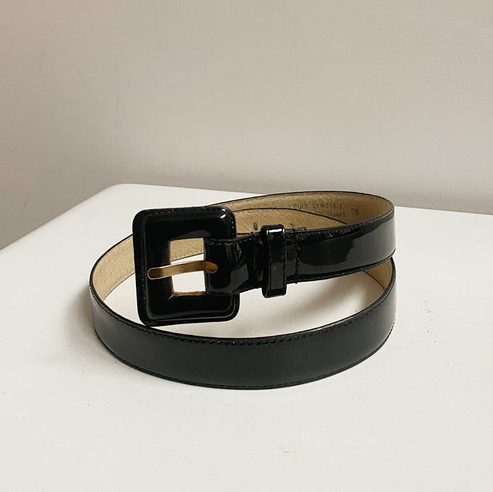 Glossy Black Leather Belt
