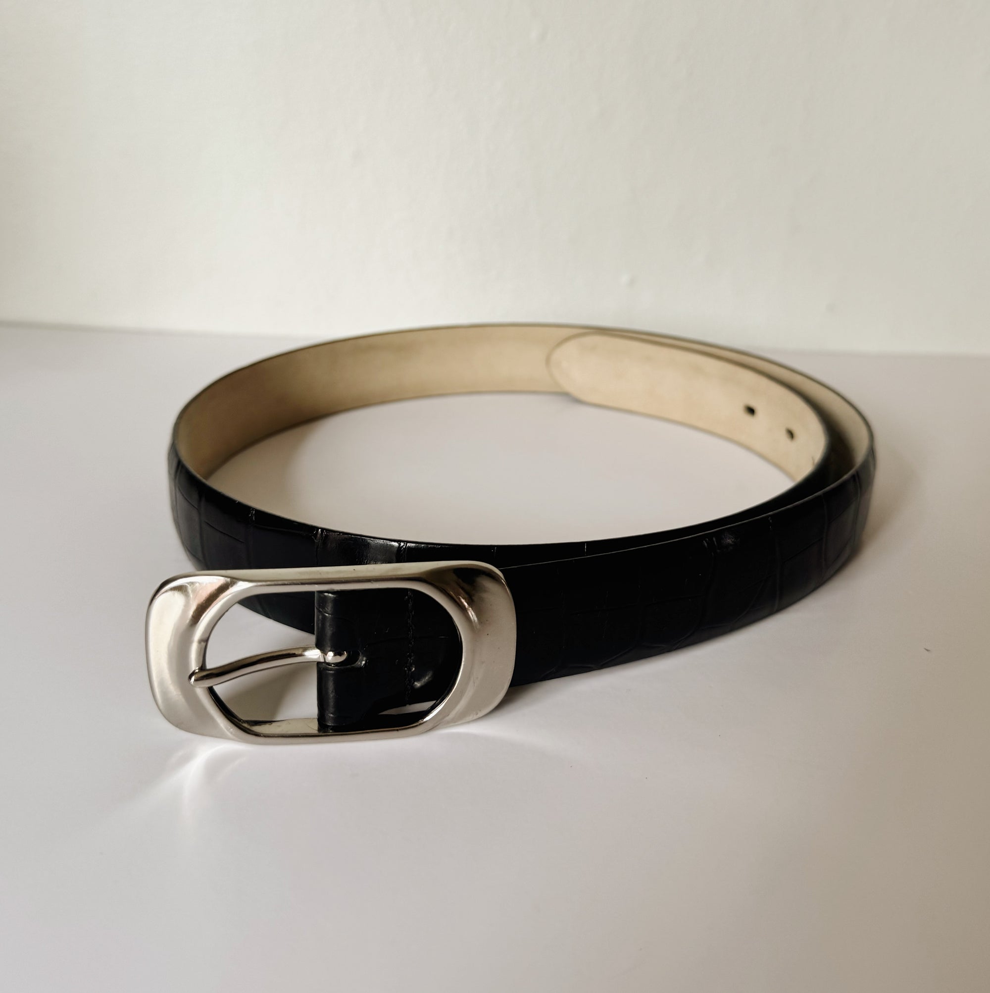 Black Croc Embossed Leather Belt - Hey Jude