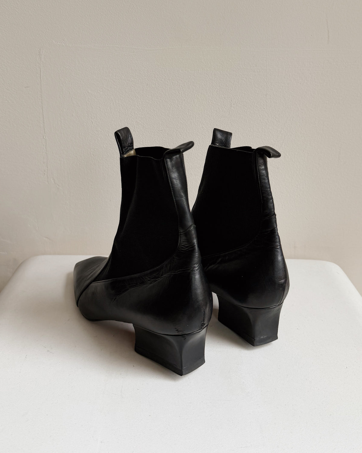 Black Leather Pointed Ankle Boots | Size 7