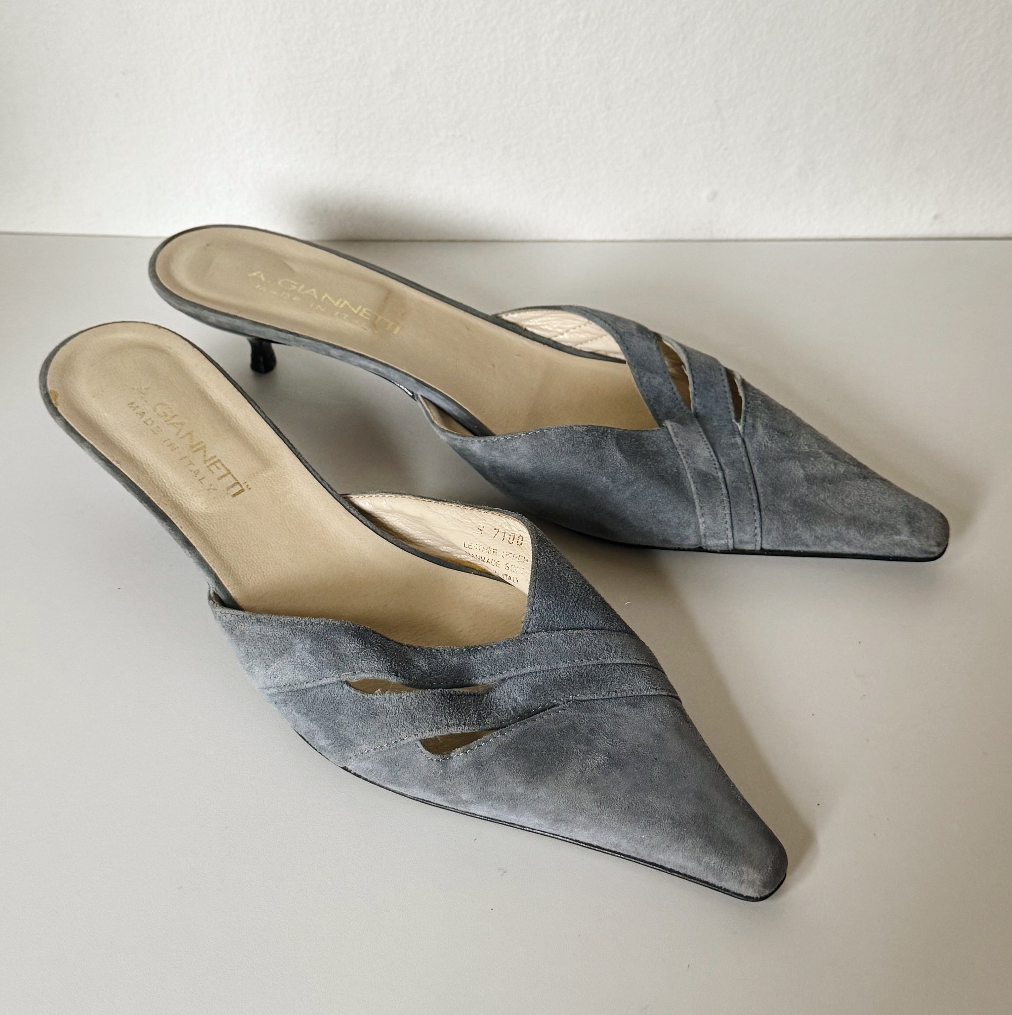 Slate Blue Suede Pointed Mule | Size 41 - Hey Jude