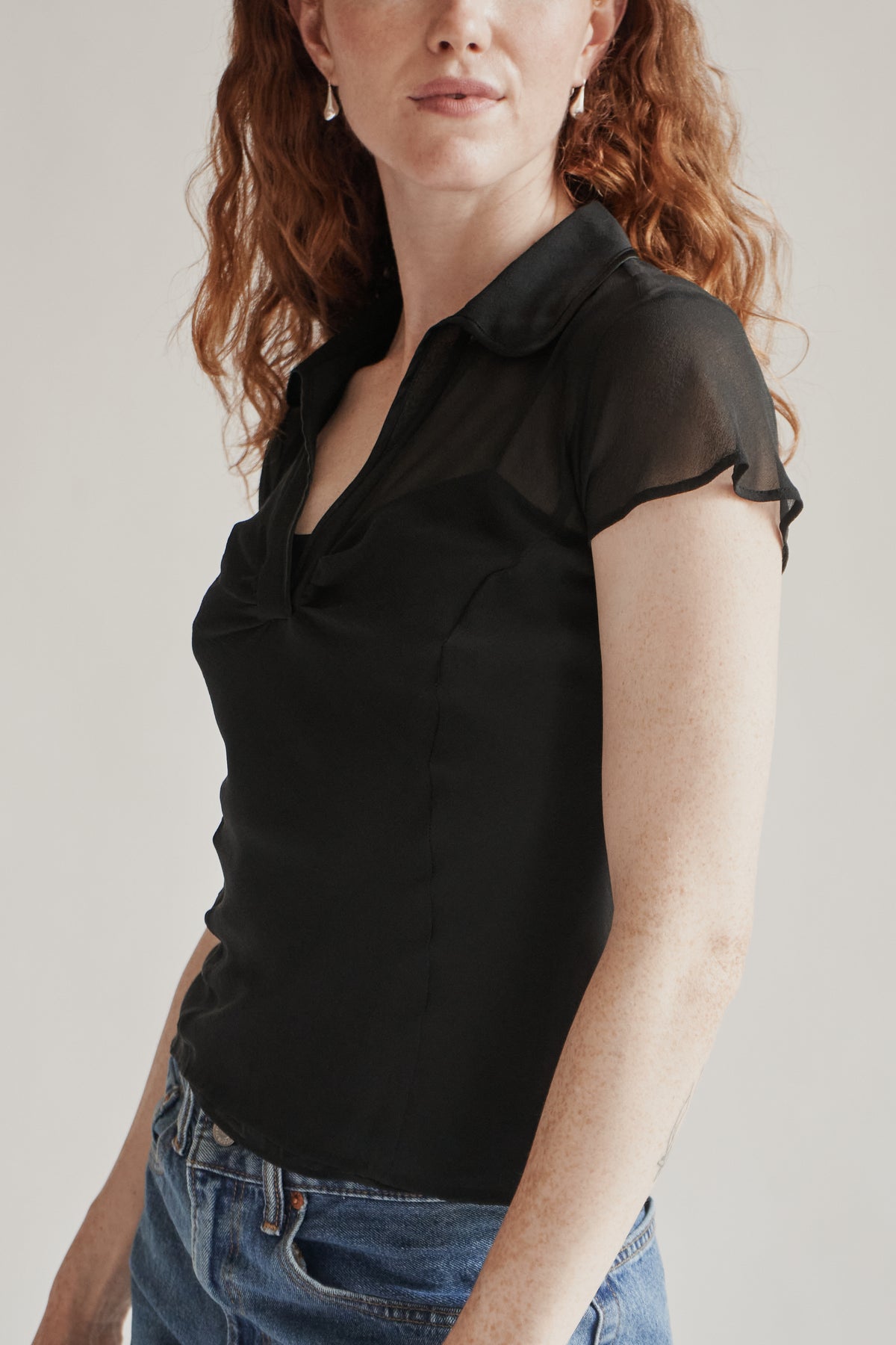 Black Sheer Double Layer Silk Blouse
