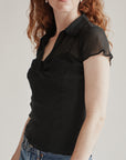 Black Sheer Double Layer Silk Blouse