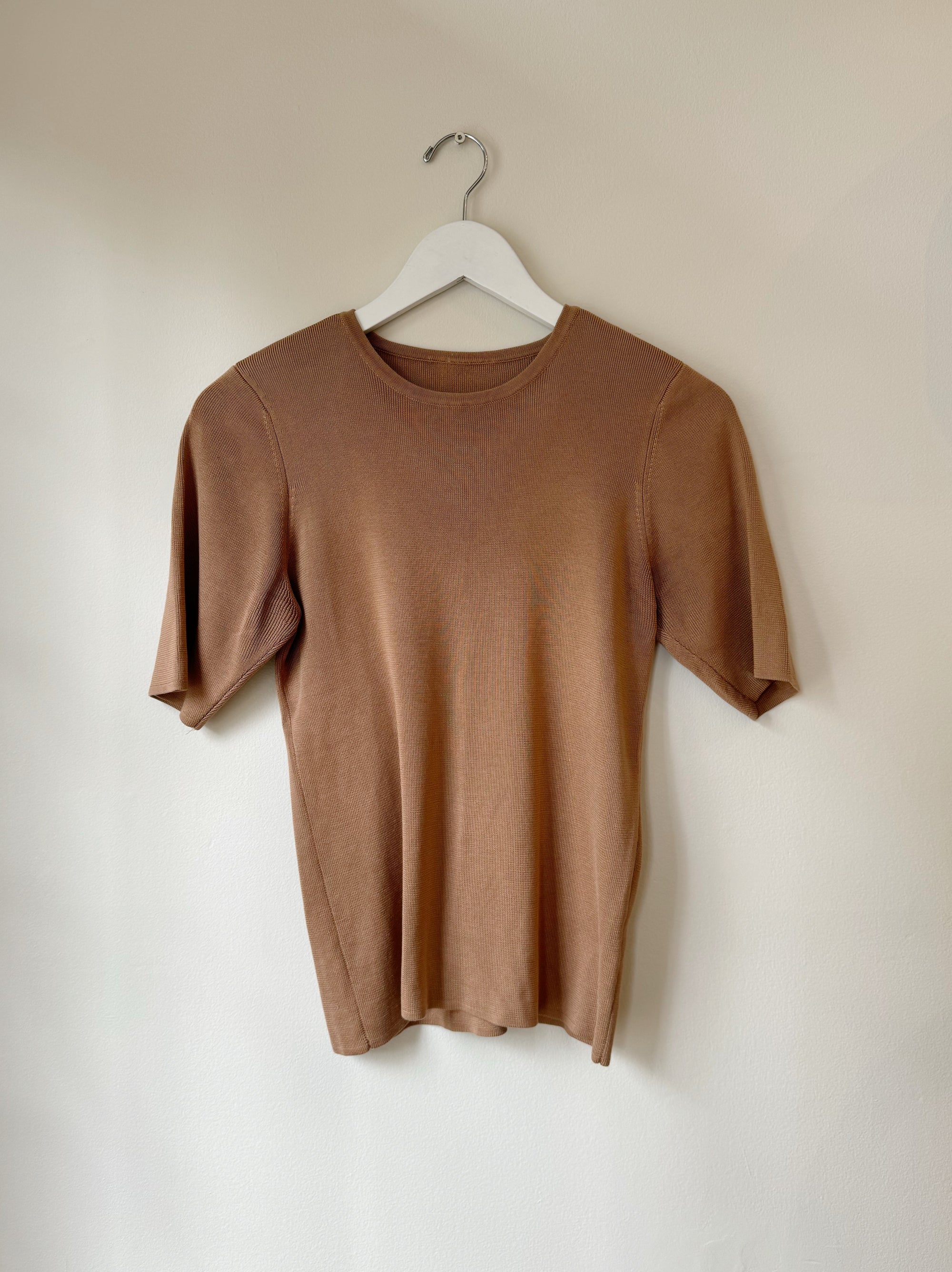 Terracotta Silk Knit Ribbed Tee
