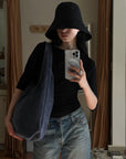 Suede Leather Shoulder Bag in Dusty Blue - Hey Jude