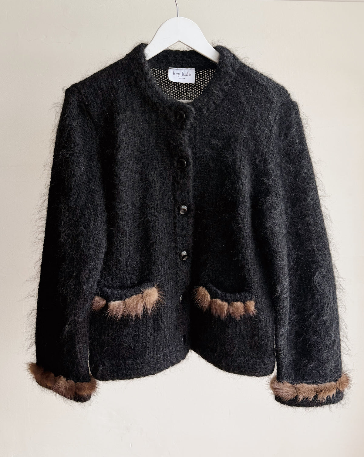 Black Mohair Fur-Trimmed Jacket - Hey Jude