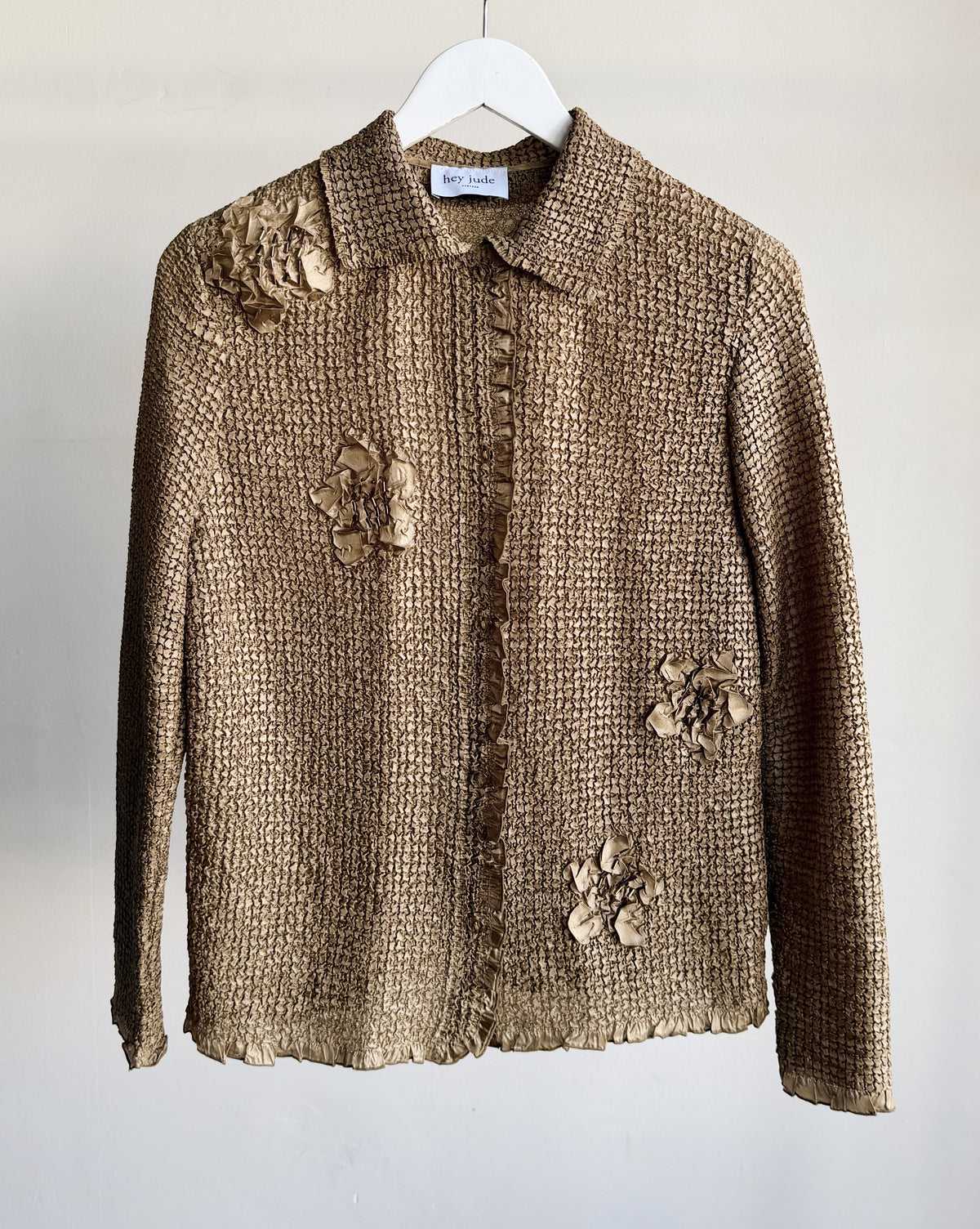 Taupe Crinkle Flower Long Sleeve