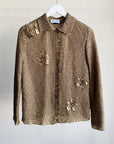 Taupe Crinkle Flower Long Sleeve