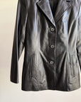 Black Leather 3-Button Blazer Jacket - Hey Jude