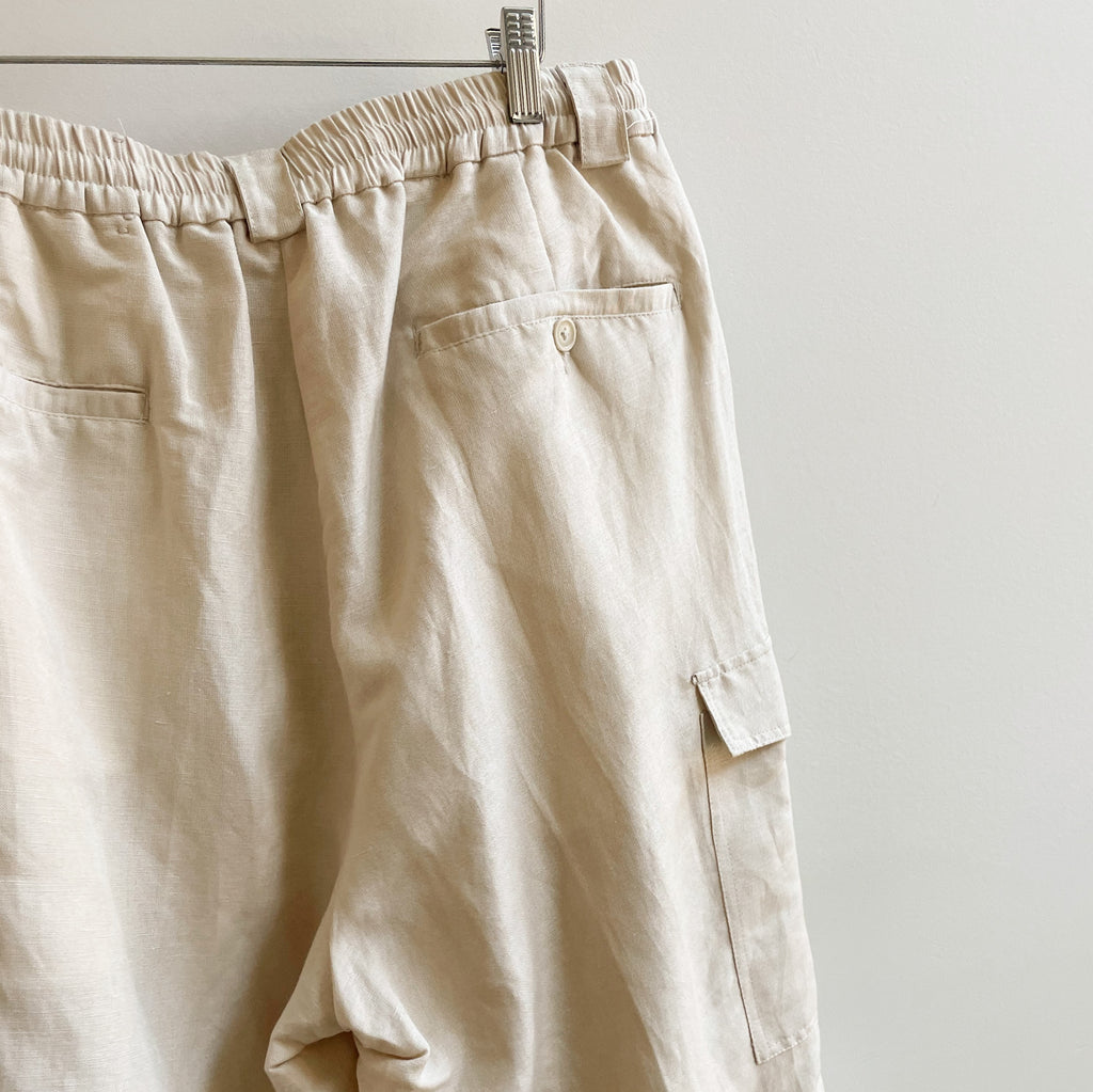 Cream Linen Cargo Pants
