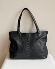 Soft Black Whipstitch Shoulder Tote