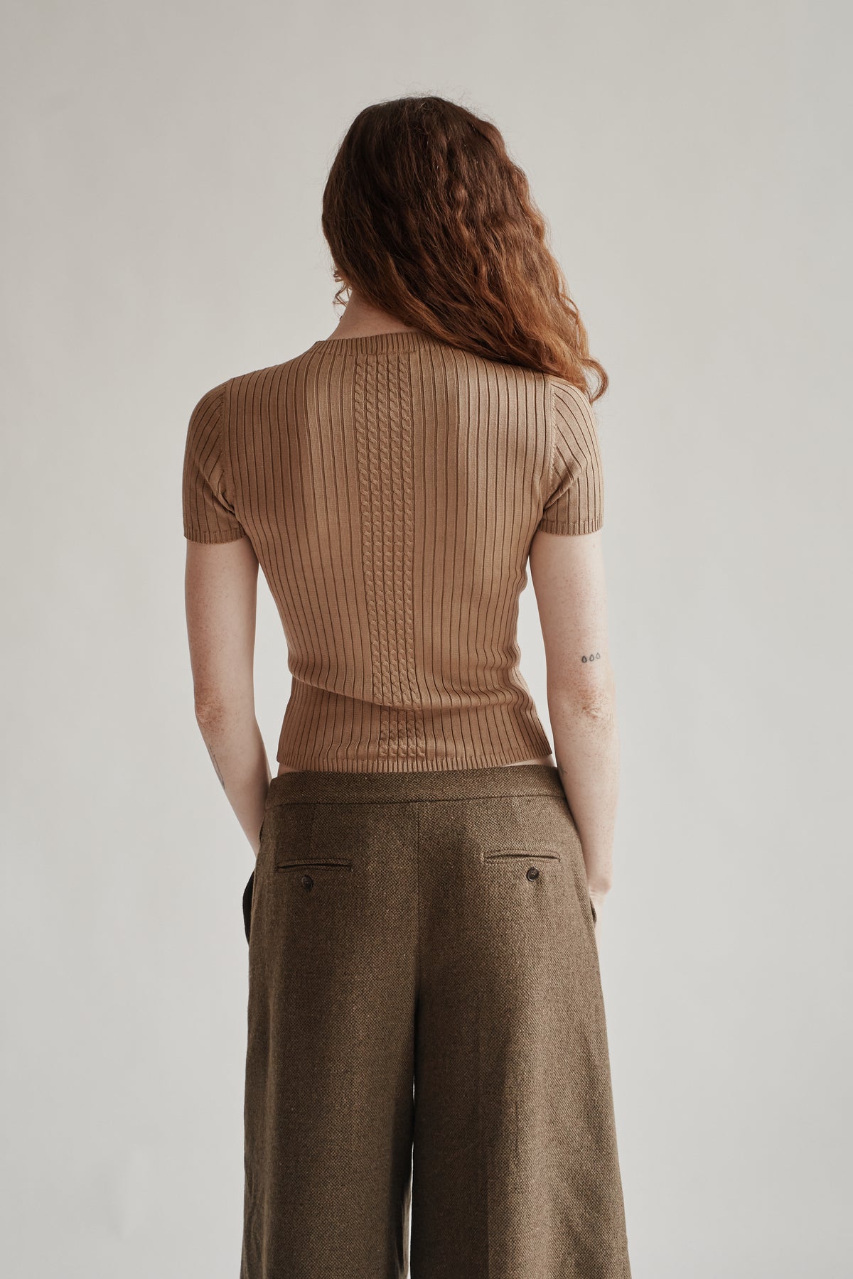 Tan Silk Ribbed Top - Hey Jude