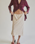 Sand Floral Silk Print Midi Skirt