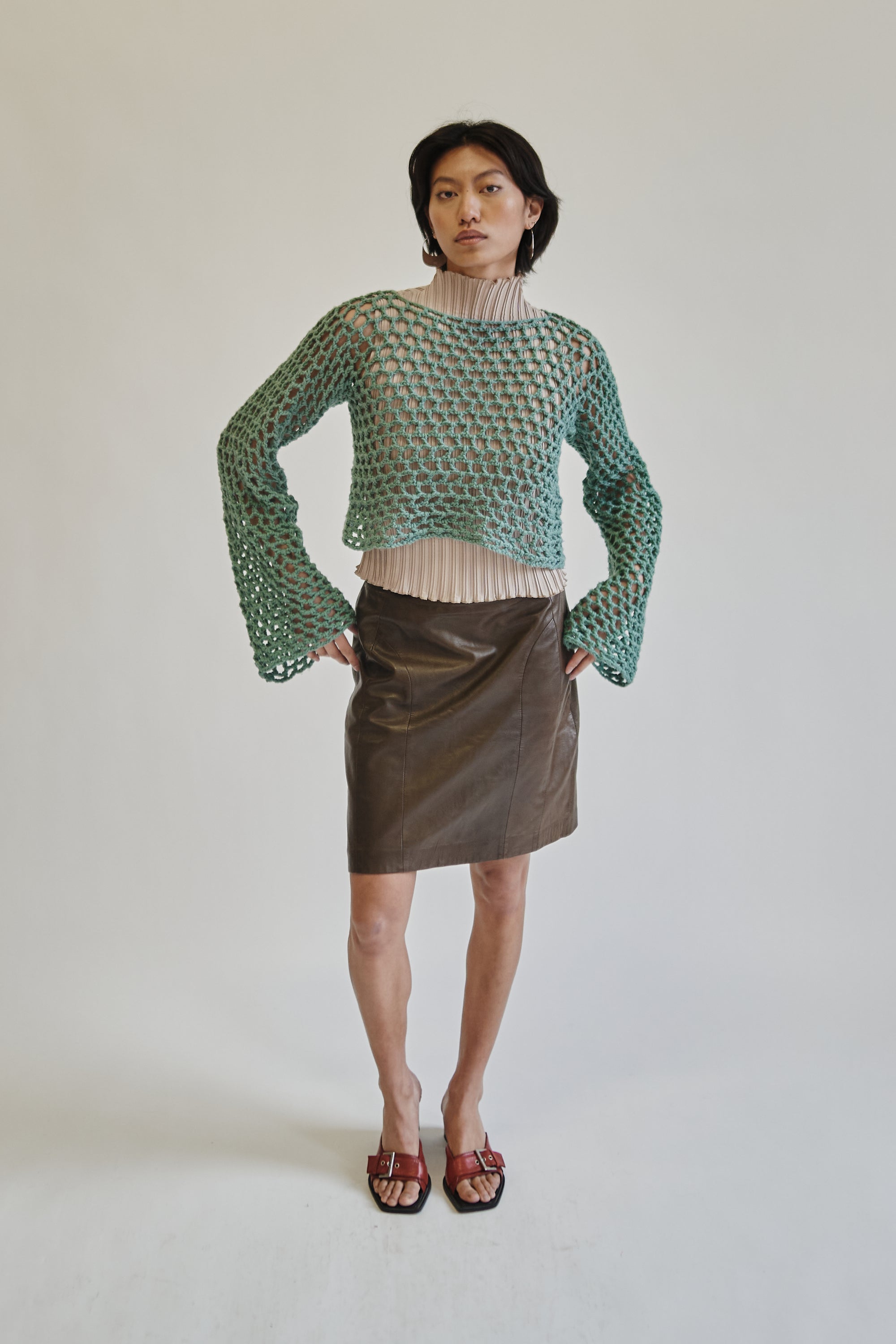 Turquoise Cotton Crochet Knit Pullover - Hey Jude