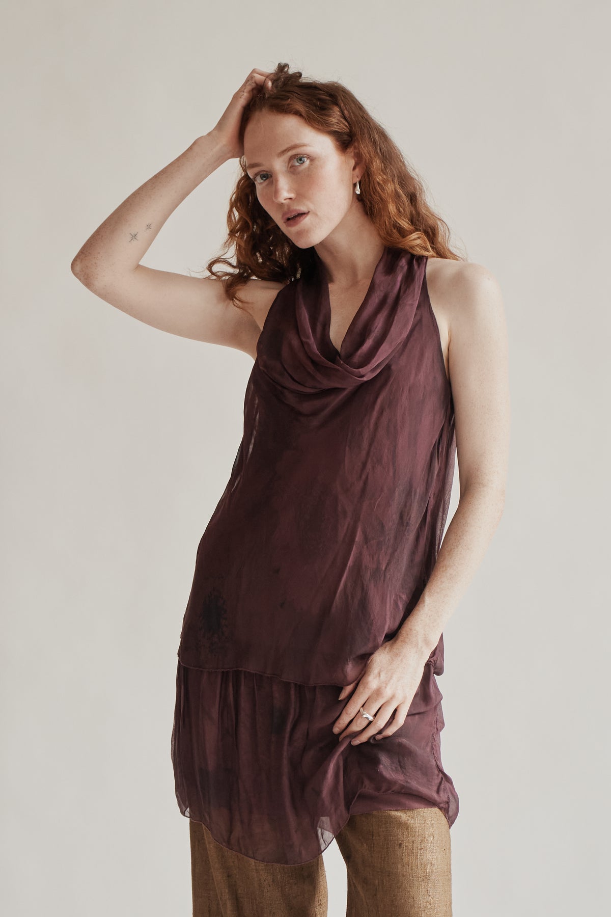 Burgundy Silk Cowel Neck Dress - Hey Jude