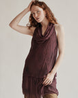 Burgundy Silk Cowel Neck Dress - Hey Jude