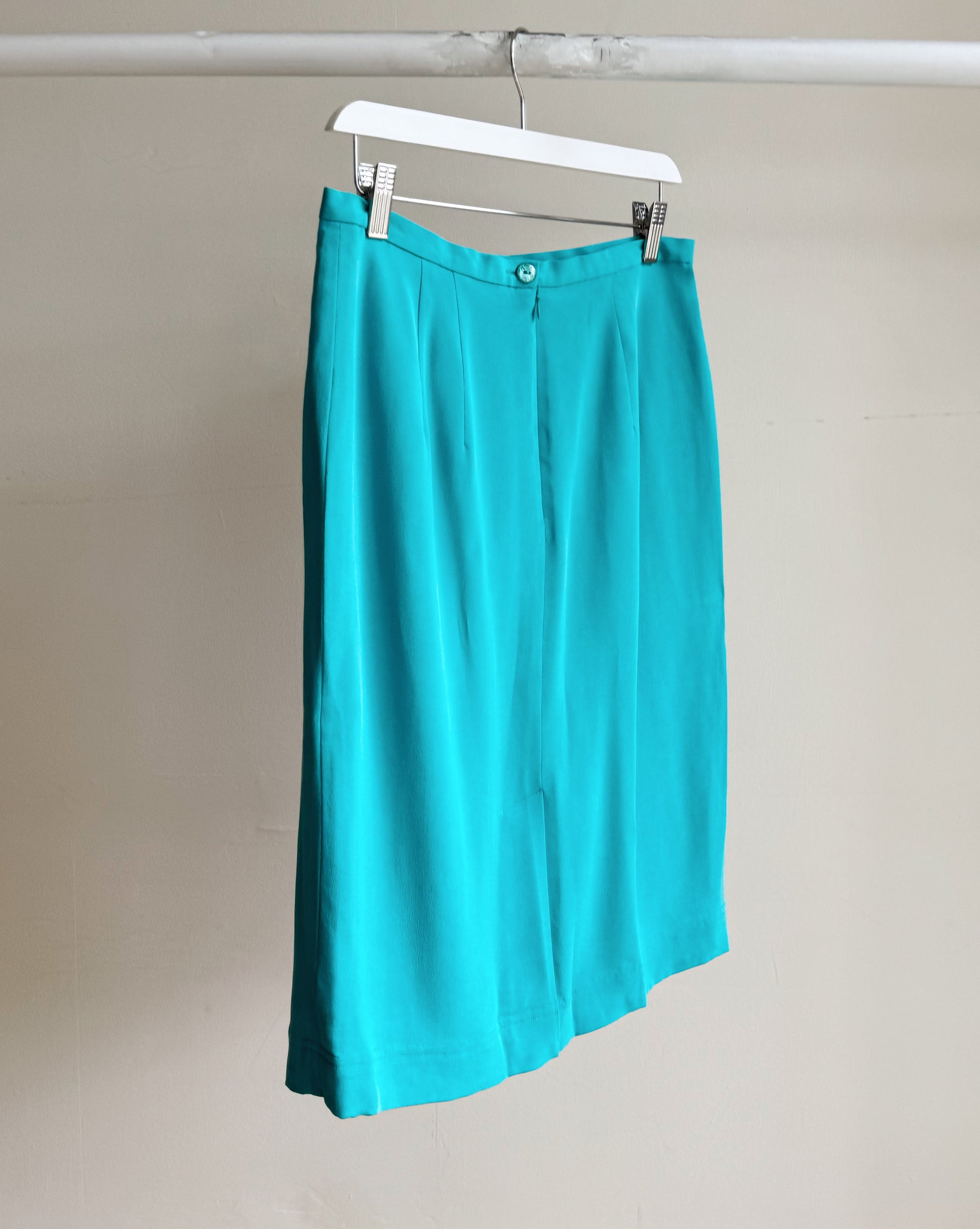 Aqua Silk Straight Midi Skirt - Hey Jude