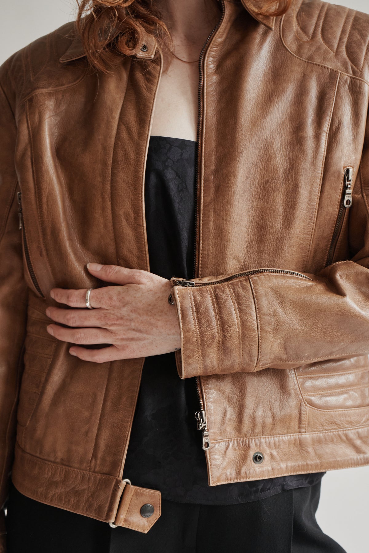 Caramel Structured Leather Moto Jacket