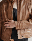 Caramel Structured Leather Moto Jacket