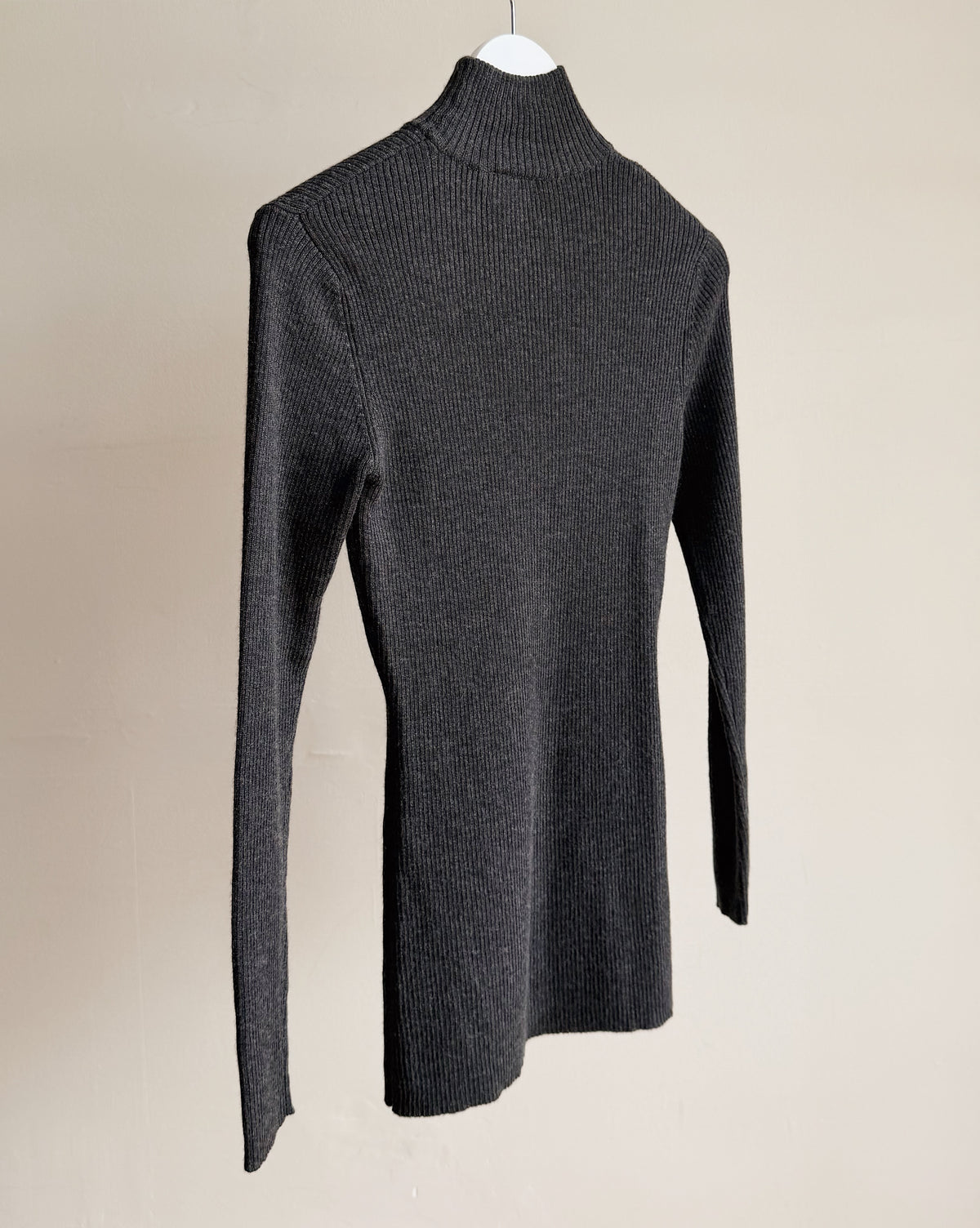 Charcoal Merino Wool Ribbed Knit Top - Hey Jude