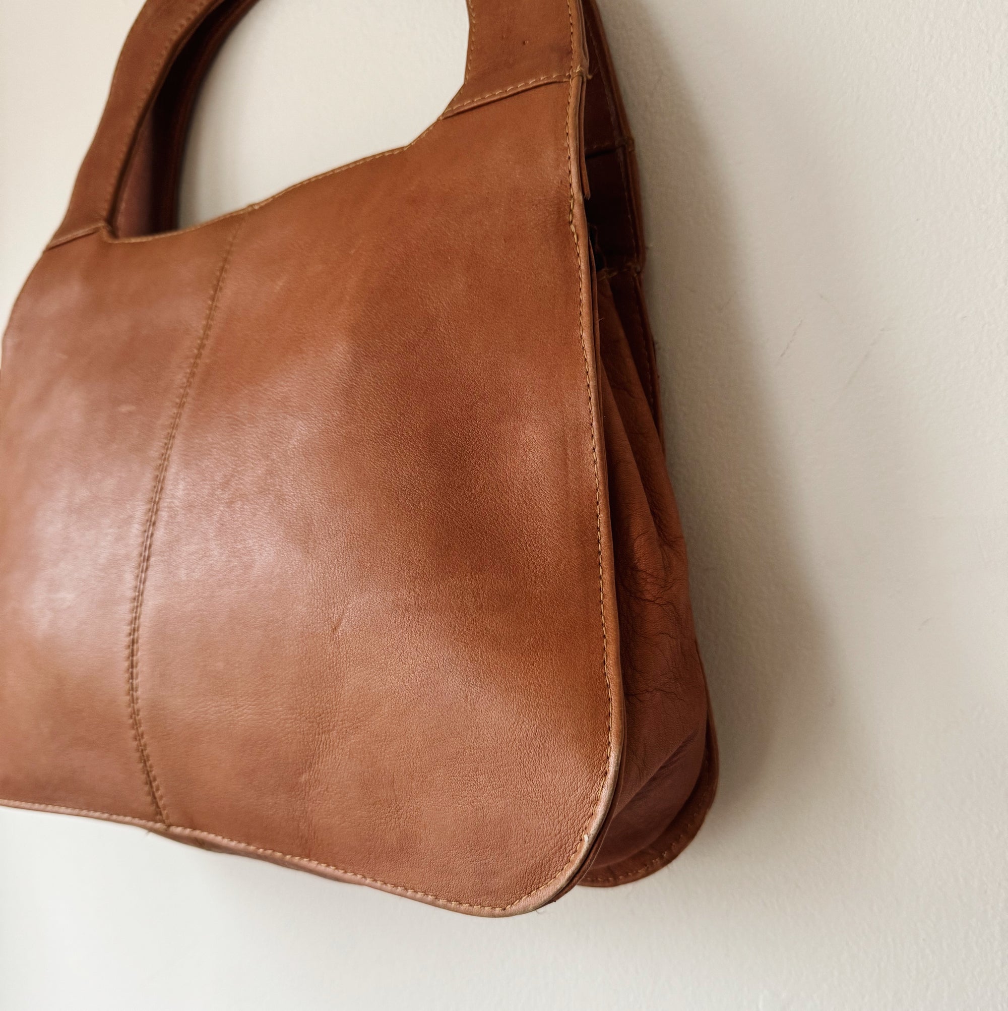 Tan Leather Arc Handle Bag - Hey Jude