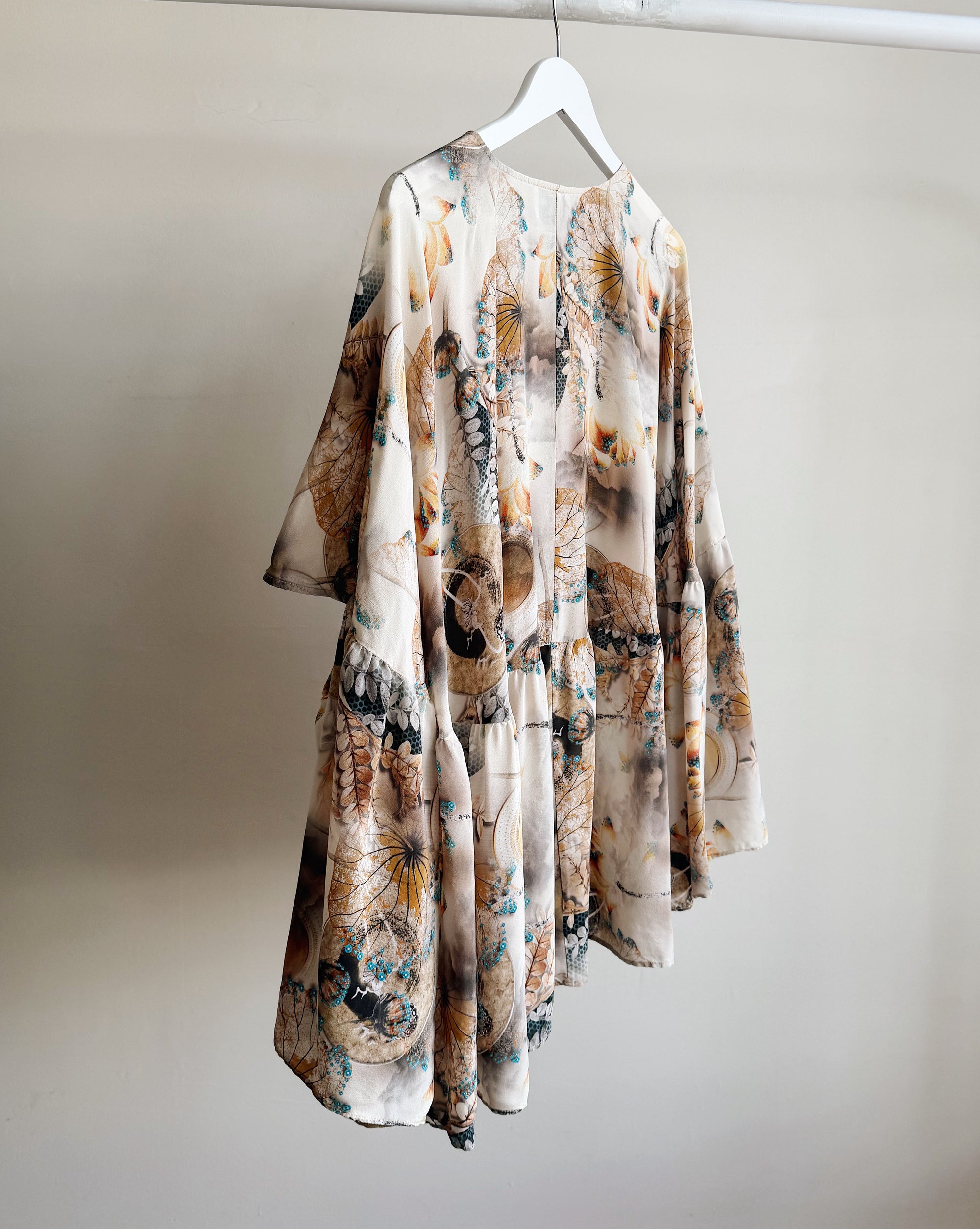 Abstract Print Silk Smock Blouse