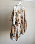Abstract Print Silk Smock Blouse