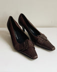 Brown Buckle Pointed Leather Pumps | Size 7
