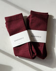 Bondoodle | Ribbed Sport Crew Socks in Port Red - Hey Jude
