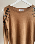 Camel Grommet Detailed Wool Sweater