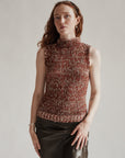 Red Marled Cotton Loose Knit Mockneck