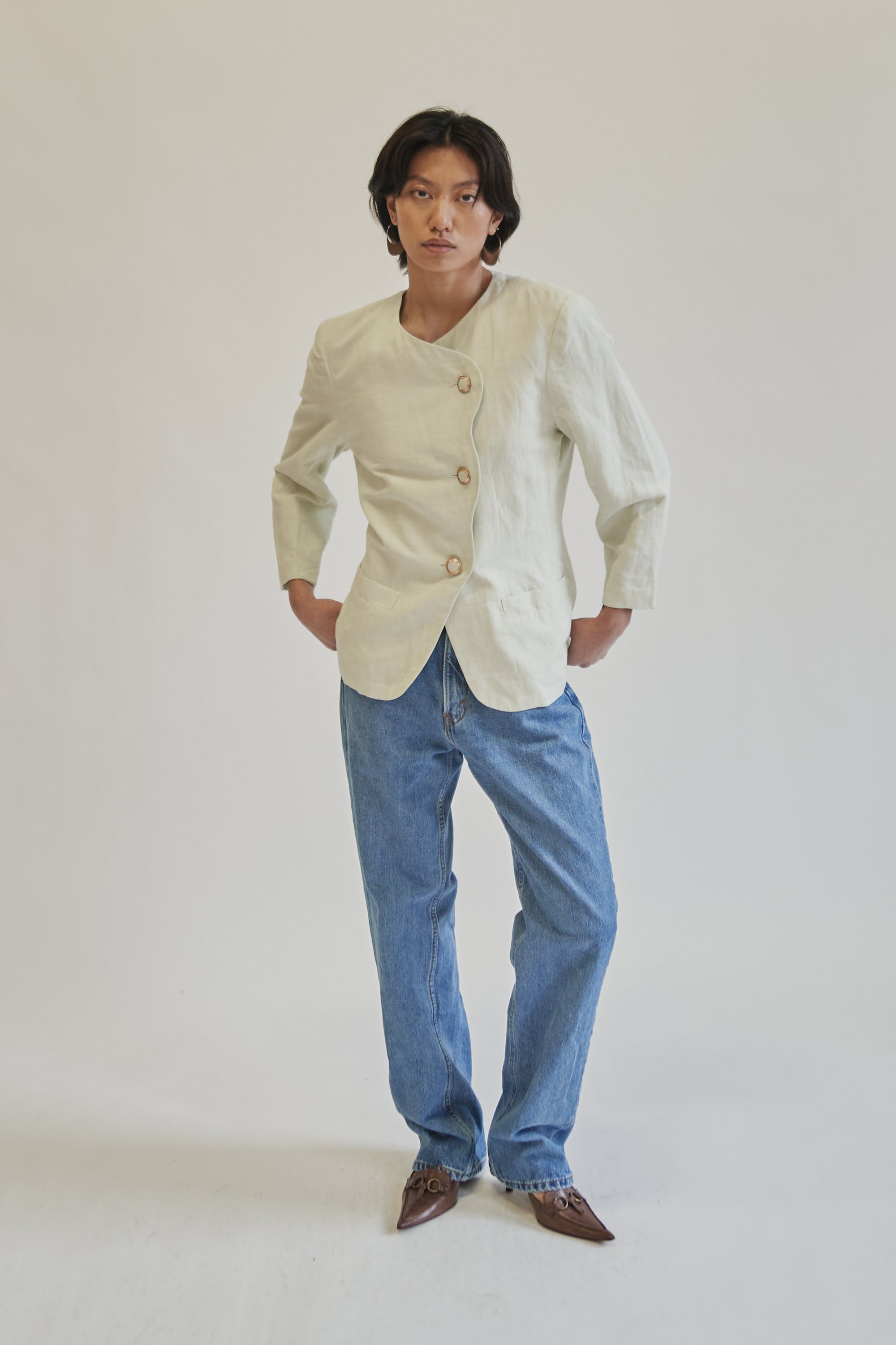 Mint Scalloped Linen Blazer - Hey Jude