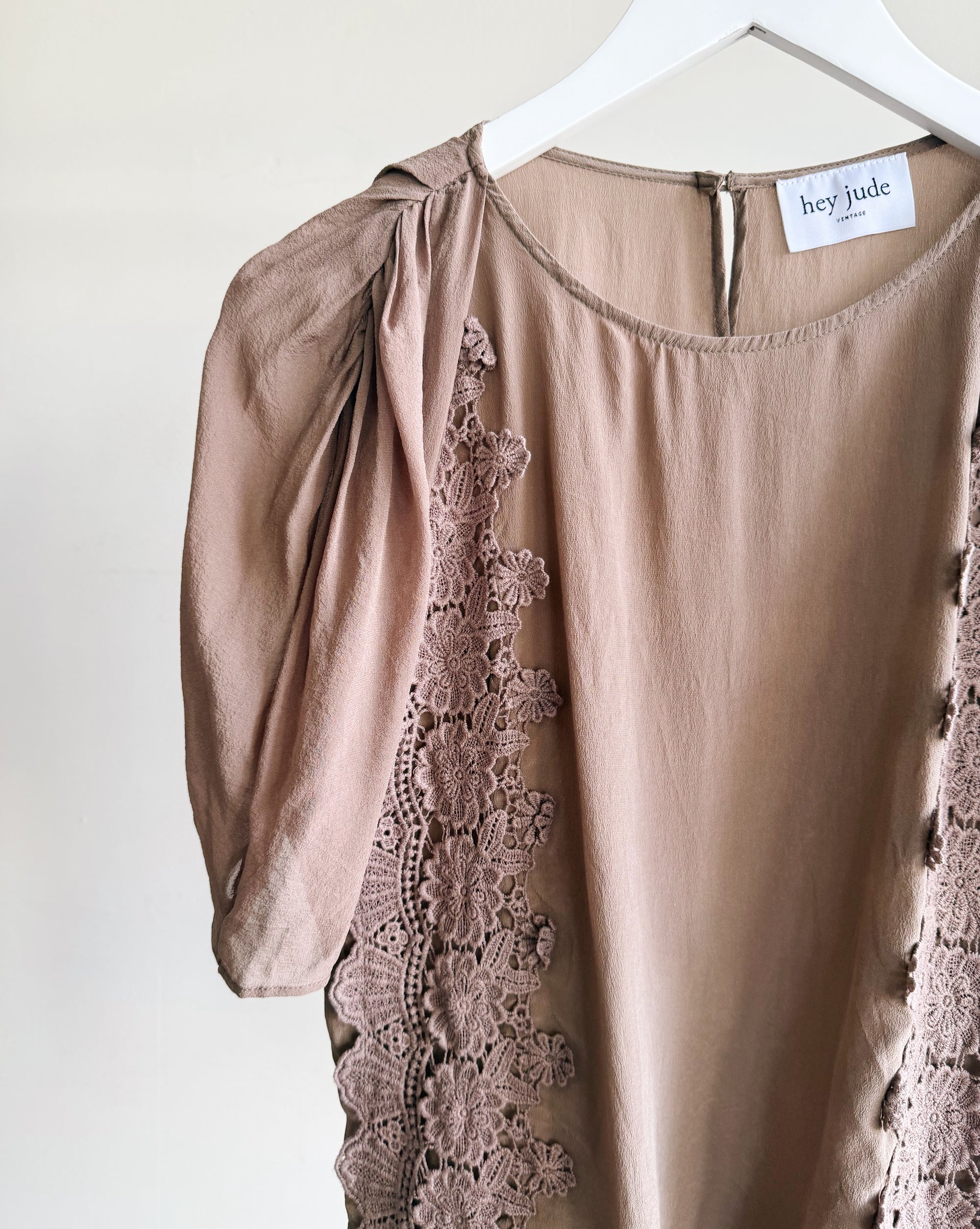 Mocha Silk Lace Detail Top