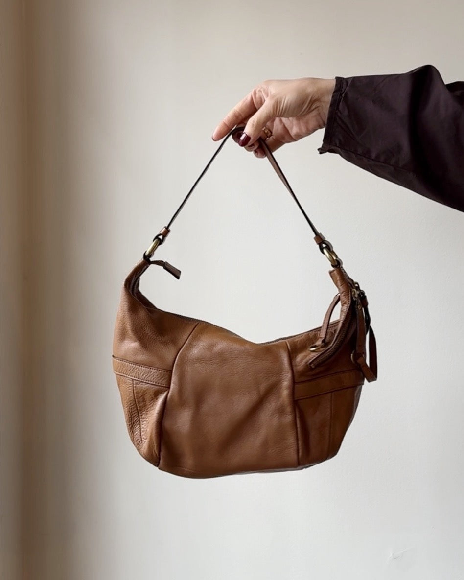 Caramel Leather Crescent Bag - Hey Jude