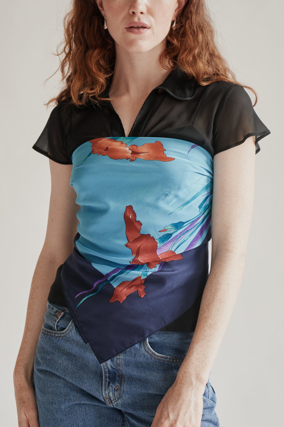 Sky Floral Silk Scarf