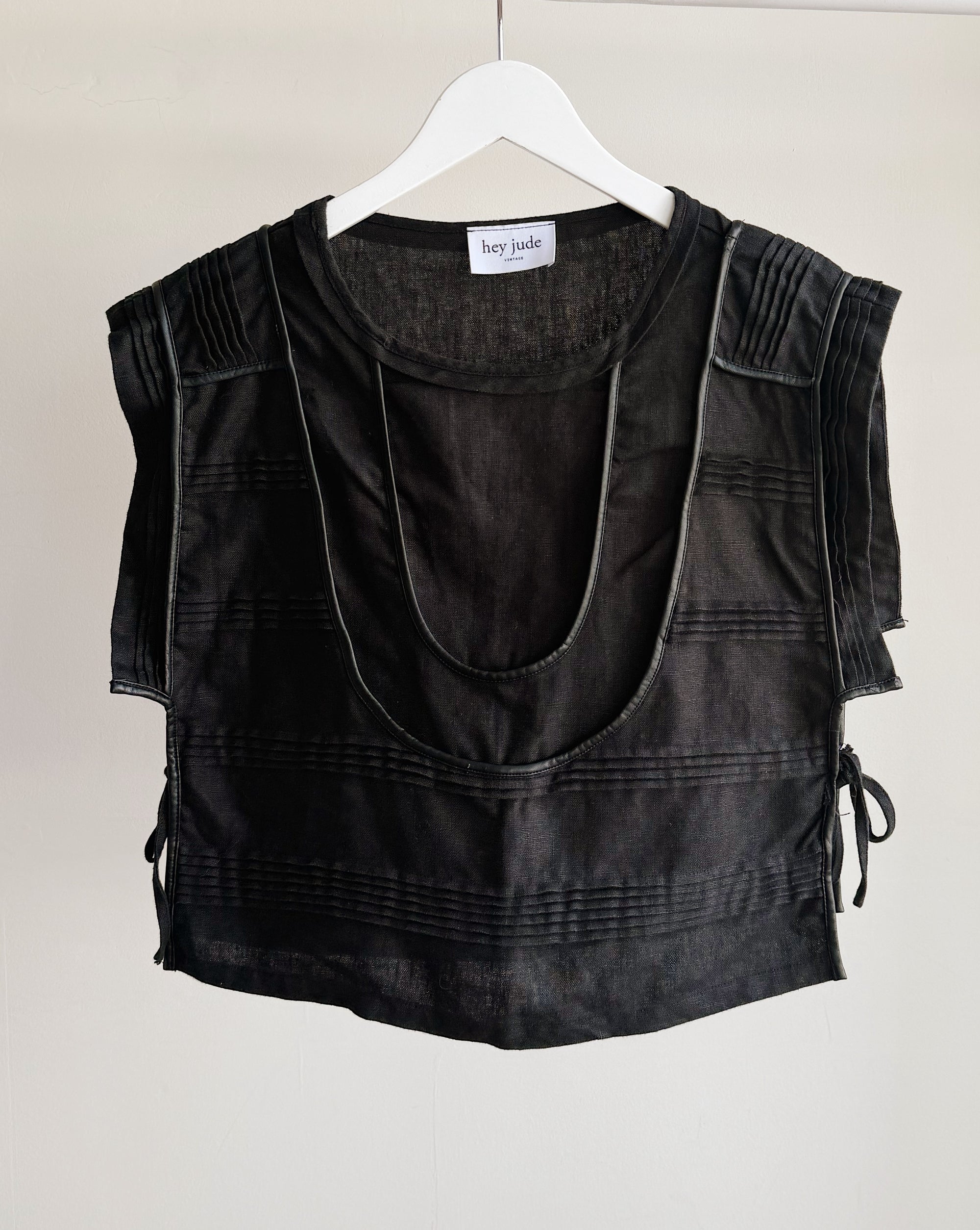 Black Linen Tie Vest