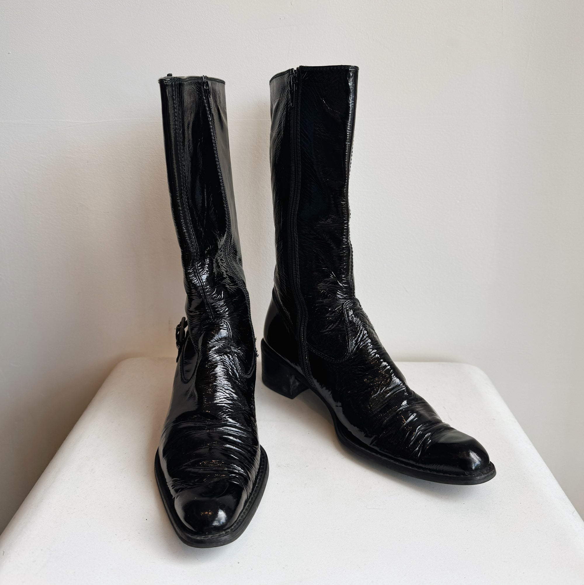 Stuart Weitzman Black Patent Leather Boots | Size 7.5 - Hey Jude