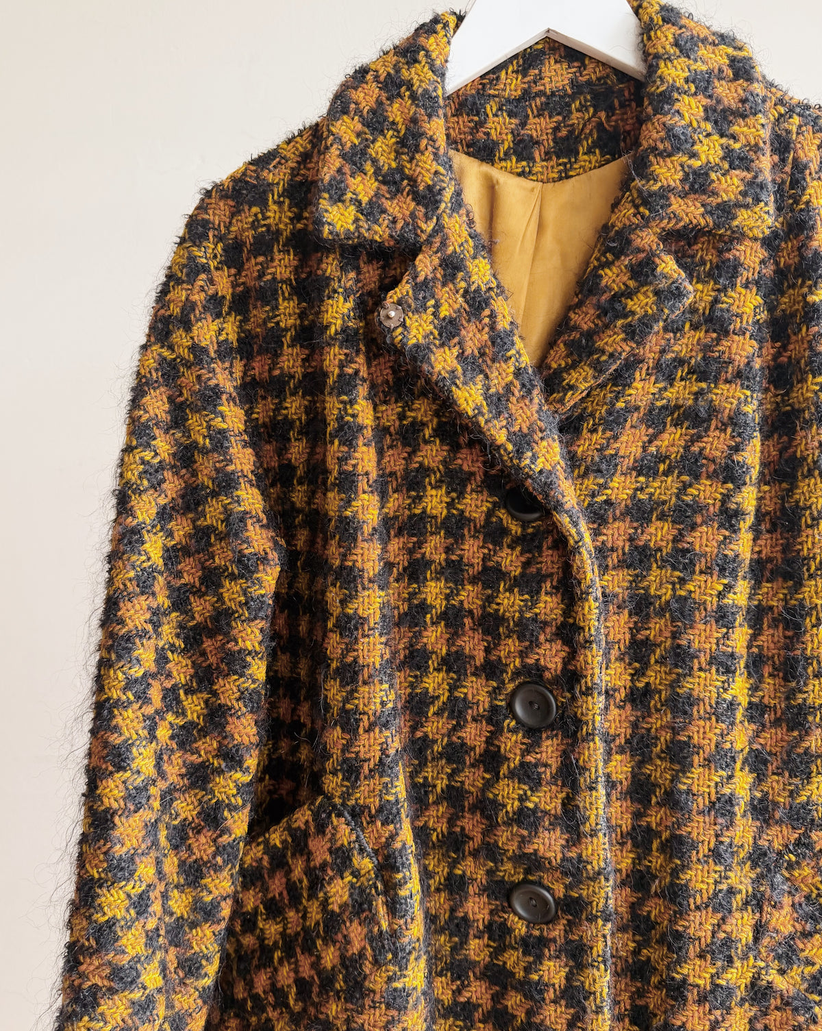 Black &amp; Mustard Houndstooth Wool Coat - Hey Jude