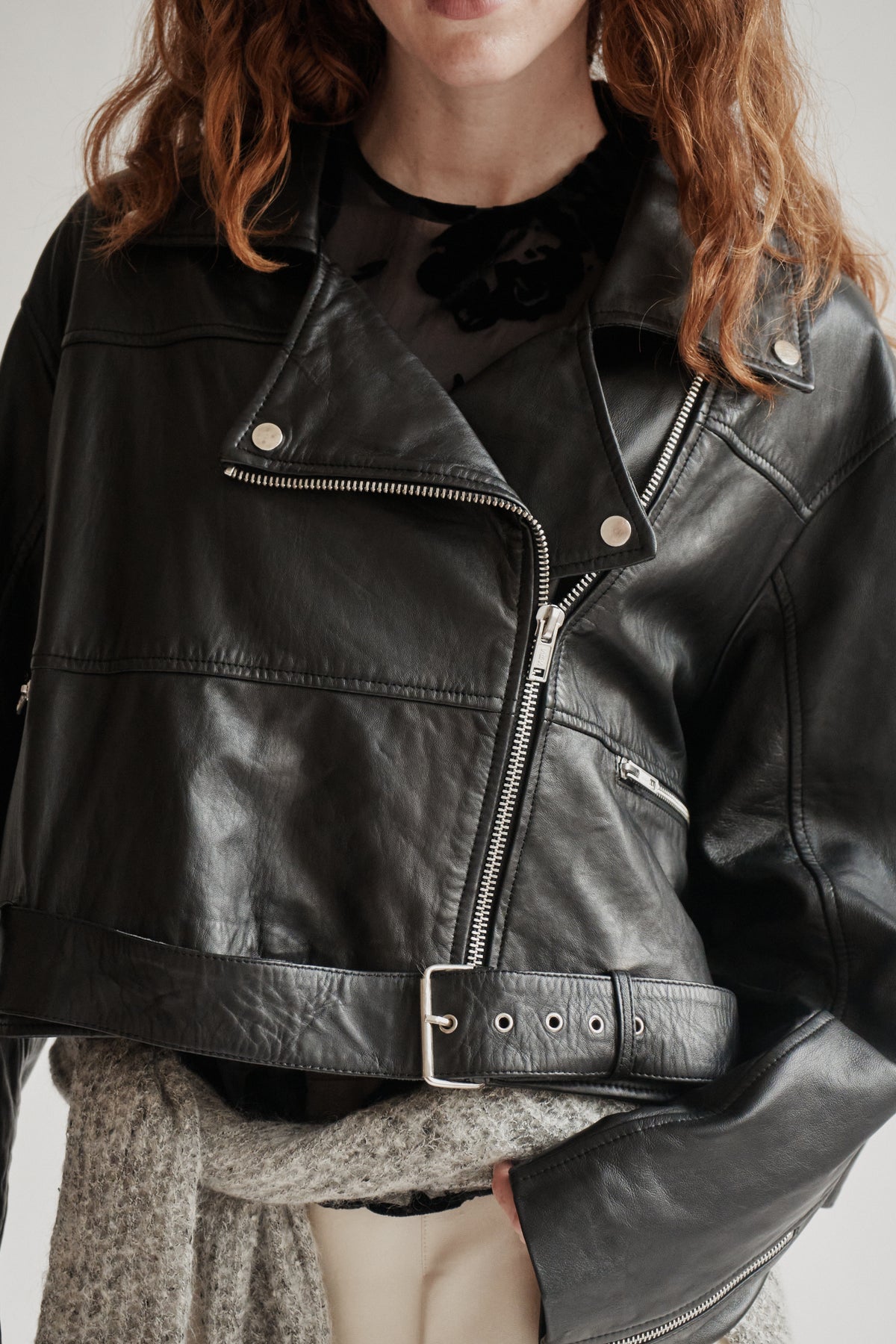 Black Lamb Leather Cropped Moto Jacket