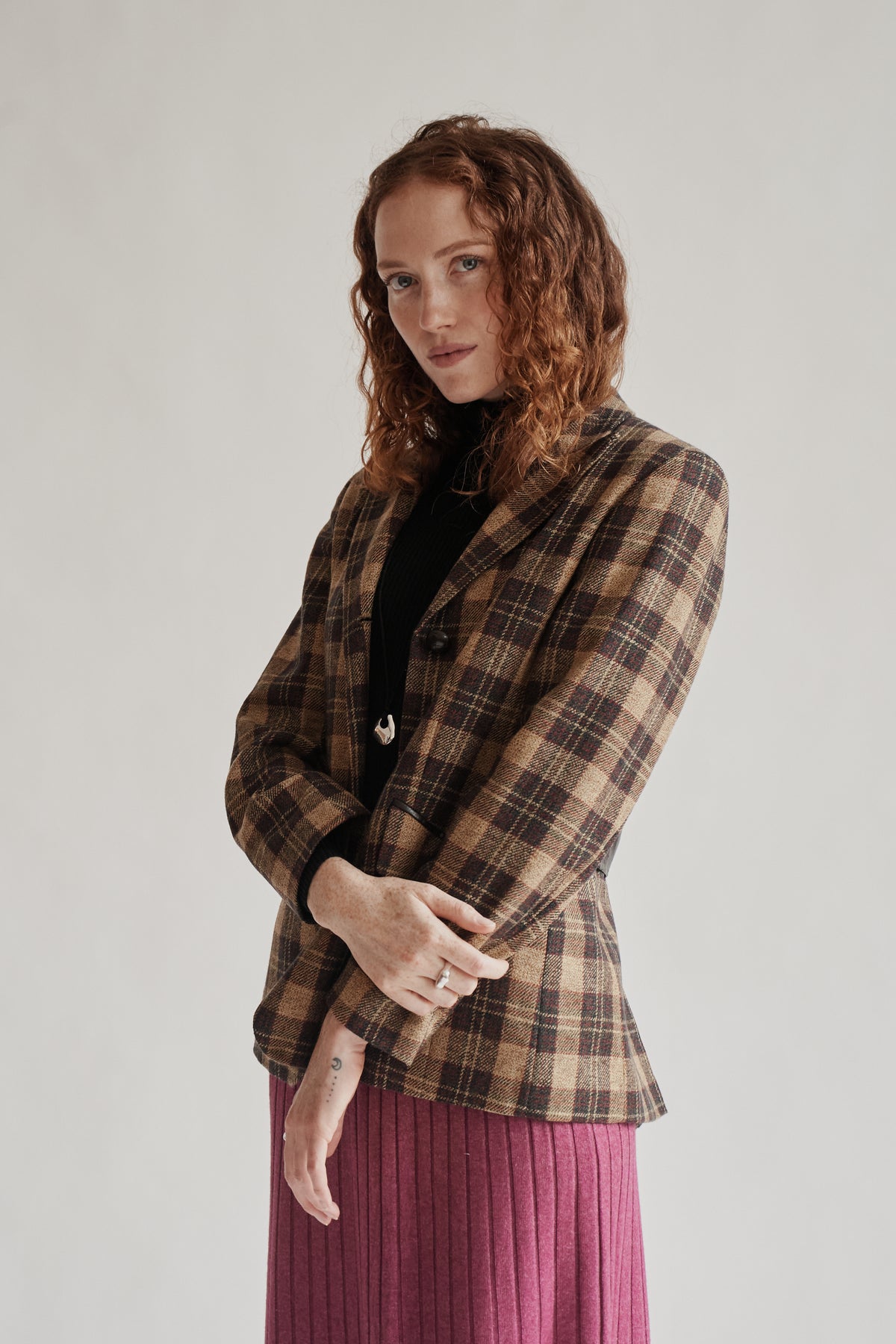 Autumnal Wool Plaid Riding Jacket