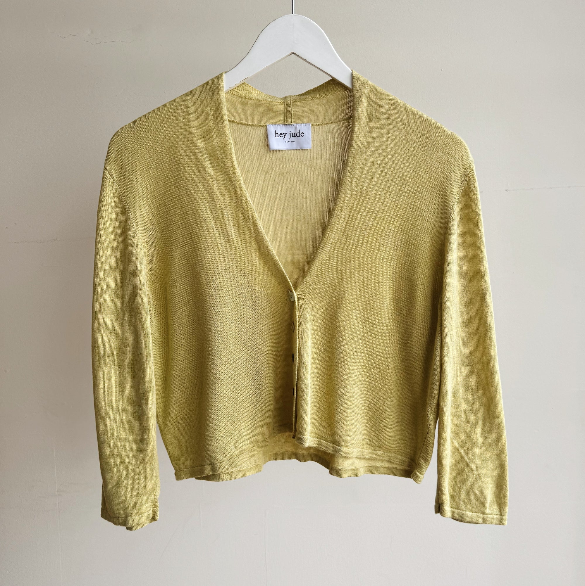 Chartreuse Cropped Linen Cardigan - Hey Jude