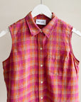 Fuchsia Plaid Linen Button Up