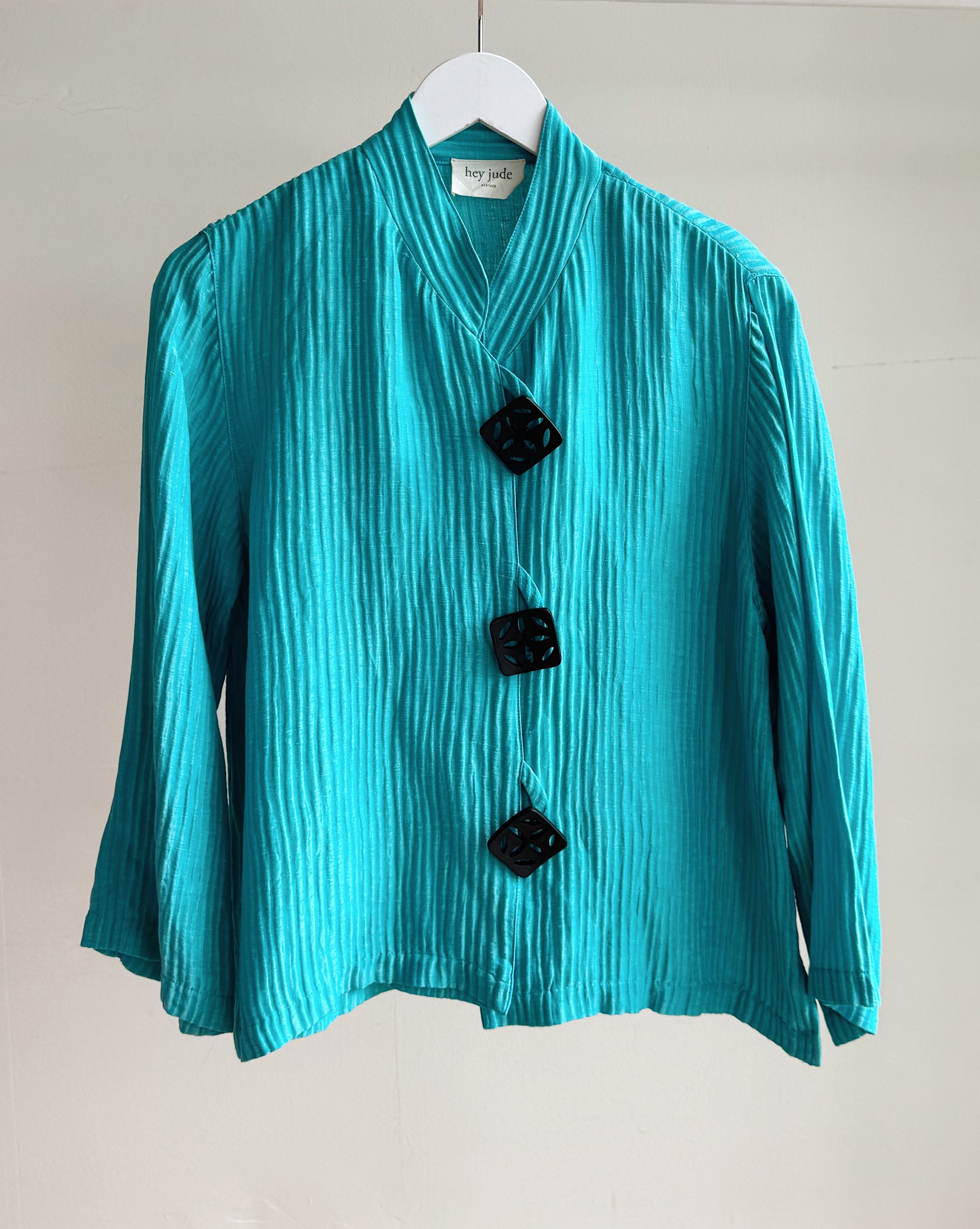Turquoise Silk + Linen Pleated Jacket - Hey Jude