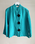 Turquoise Silk + Linen Pleated Jacket - Hey Jude